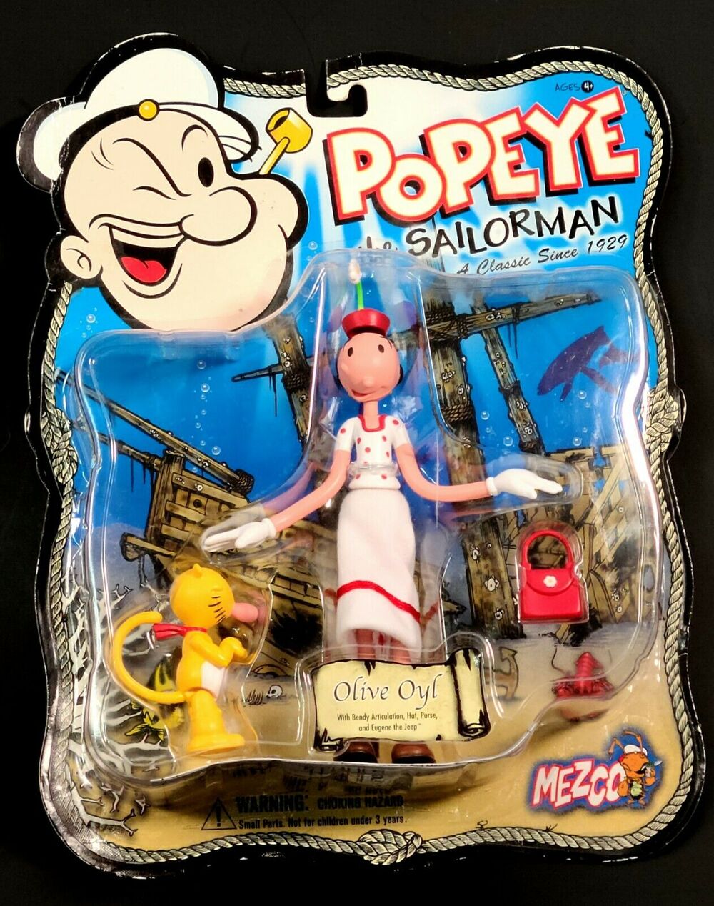 VTG Popeye Olive Oyl With Bendy Articulation, Hat, Purse, Eugene The Jeep 2004